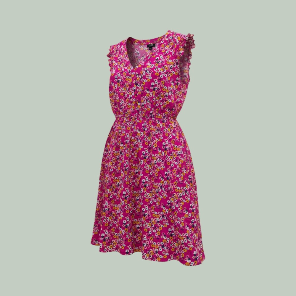 Ditsy Floral Ruffle Cap Sleeve Fit & Flare Dress Womens 6 Pink A New Approach